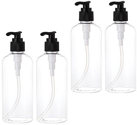 BPZXL 4 pièces 300ml Transparent flacons vides en Plastique, Flacon Vide Pompe Cosmétique Bouteilles pour Huile Essentielle Cosmétique Savon Gel Lotion