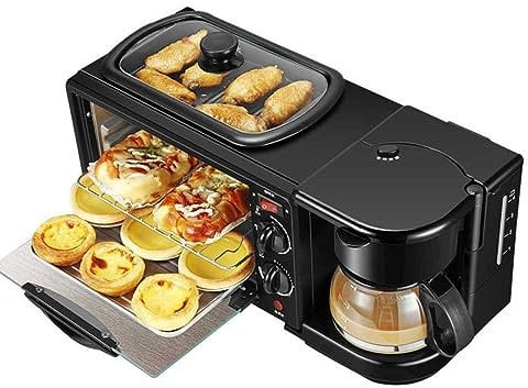 SiMbae 3-In-1 Breakfast Station, Includes Coffee Maker, Non-Stick Griddle, And 4-Slice Toaster Oven, Versatile Breakfast Maker for Apartments Kitchenettes,Black