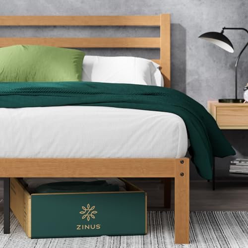 Zinus Leah lit 160 x 190 cm - 36 cm de hauter - Lit Simple - Cadre de lit plateforme en bambou et bois - Marron clair