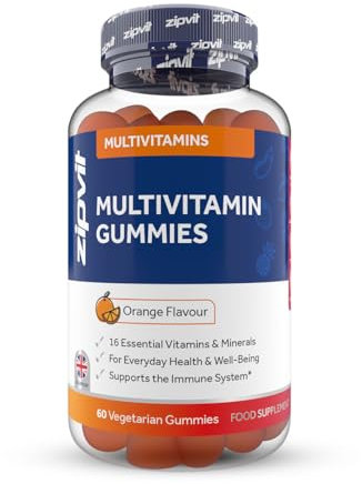 Zipvit Multivitamin Gummies for Women & Men, 2 Months Supply, 16 Essential Vitamins, Including Omega, Iron, Zinc, Vitamin B12, Vitamin C & Vitamin D, 60 Orange Flavour Multivitamin Gummies