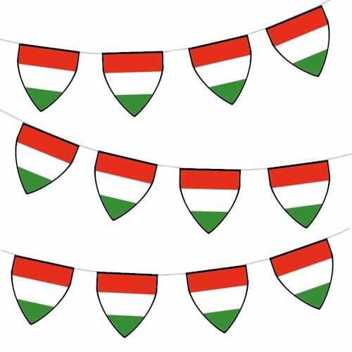 AK Giftshop Hungary Pennant Flag Bunting Birthday Wedding Events Decorations - 12pcs / 2.5m Ribbon