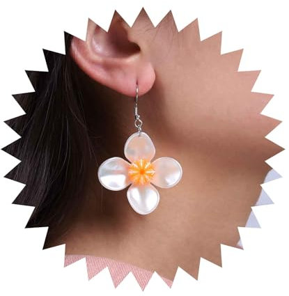 Inilbran Boucles D'oreilles Boho En Résine Fleur Pendante Boucles D'oreilles Crochet Fleur Orange Vintage Boucles D'oreilles Fleur Émaillée Blanche Boucles D'oreilles Fleur De Lys Pétale Bijoux Pour