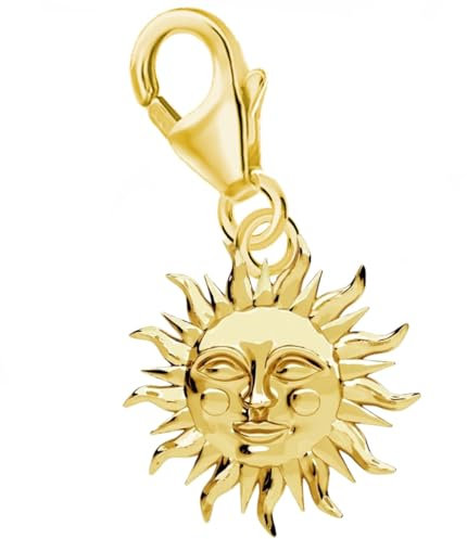 Goldene Hufeisen Sonne Charm Anhänger 925 Sterling-Silber Gelbgold vergoldet