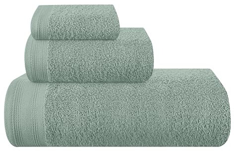 MALLONI HOME Ultra-weiches 3er-Pack Baumwoll-Handtuch-Set, enthält a übergroße Badetücher 70 x 140 cm, a Handtücher 40 x 60 cm und a Waschbetten 30 x 30 cm, Jade