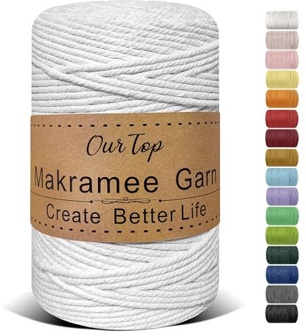 OurTop Premium Makramee Garn Weiß, 3mm x 300m Macrame Cord Makramee Schnur Makramee Kordel, Garn für DIY Handwerk, Weben Dekoration, Hängepflanze Pflanze Aufhänger