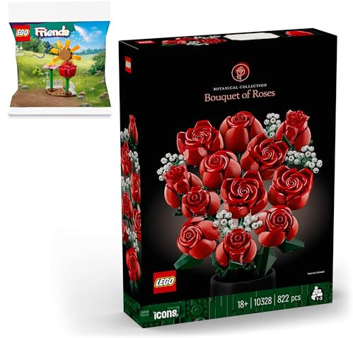 Lego Rosenstrauß (10328) mit Polybag-Geschenk, Lego Blumen als Deko für Erwachsene inkl. Lego Blumengarten 30659, Lego Botanical Collection