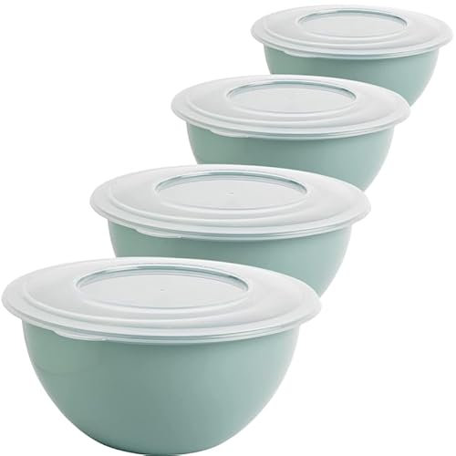 SUSTANIA Schüssel mit Deckel 5l 4er Set - Vielseitige Salatschüssel und Rührschüssel, BPA-freies PP, Trendfarbe: Grün, Ã˜ 28 cm, EU-Fertigung