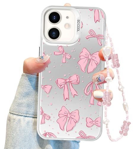 Jusy Coquette Bow Handyhülle für iPhone 12, niedliche rosa Schleifenschleife, ästhetische Hülle für Frauen und Mädchen – Pink