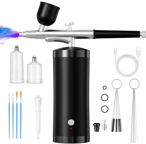 Airbrush Kit With Compressor 48PSI Rechargeable High Pressure Air Brush Set Cordless Airbrush Kit with 0.3mm Nozzle for Painting,Nail Art, Cake Decor,Makeup,Modeling (Black)