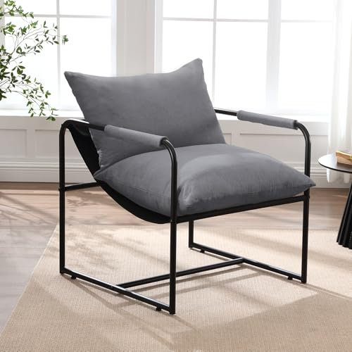 APICIZON Moderner Sessel, Grau Lesesessel, Übergroßer Sessel für Wohnzimmer, Schlafzimmer und Arbeitszimmer, Mit Metallgestell, Lounge, Tragfähigkeit 226 kg