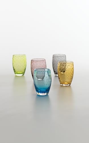 Zafferano Bolicante Lot de 6 verres faits à la main selon la tradition ancienne - Aspect bulles d'air - Boîte de mélange colorée