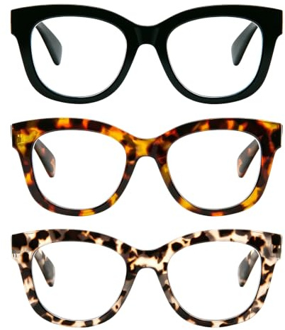 MMOWW 3 Pack Runden Lesebrille Federscharnier Blaues Licht Blocking für Damen und Herren +2.5