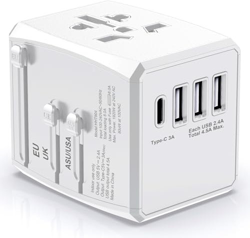 Universal Travel Adapter Worldwide, Travel Plug Adapter Worldwide International Travel Adapter With USB C and 3 USB Travel Adaptor All in One Universal Charger Power Adapter for European EU US UK AUS