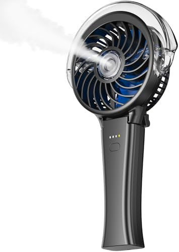 KIBEE - Portable Misting Fan - 4000mAh Rechargeable, 50ml Water Tank, 180°Foldable Handheld Fan with Mist Spray, 3 Speed Personal Fan, Charger