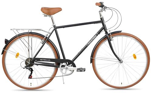 FabricBike Southken - City Bike 28 Zoll, Cityräder, klassisches Stadtrad, Fahrrad mit Korb, bequemer Sattel, 7-Gang-Schaltung (Southken Matte Black, L-58cm)