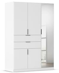 Rauch Möbel Norwich Drehtürenschrank, Kleiderschrank, Schrank, Garderobe 5-türig, 1 Spiegeltüre, 2 Schubladen, Farbe Weiß, Griffprofil Grau metallic, 136x197x54cm