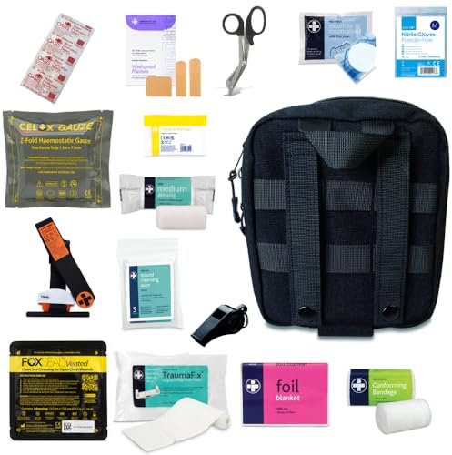 Premium First Aid Kit - IFAk Molle Kit, Camping, Travel, Emergency Serivces Containing Celox, Tourniquet, Chest Seal, Water Purification Tablets (Black)