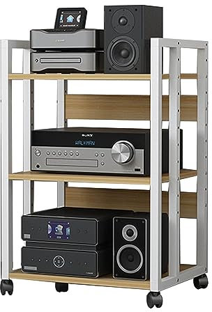 3 Tier Audio Rack Tower,AV Media Stand with Wheels,Audio Component Rack,Stereo Audio Rack Stand for Gaming Living Recording Room