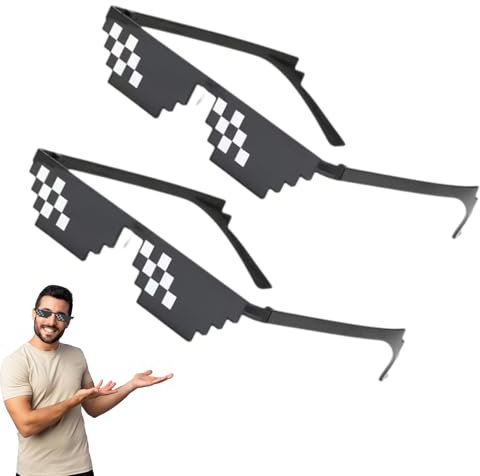 2 Stück Pixel Mosaik Brille Unisex,Party Coole Sonnenbrille Festival Lustige Brillen Witzige Sonnenbrillen Fasching Cool Schwarz Faschingsbrille Komische Mosaic,für Party Pixelig Cosplay Dekoration
