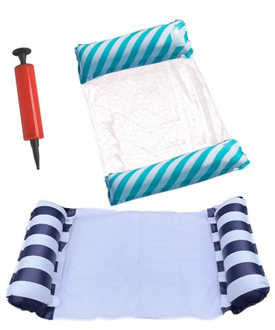 CHUNLINLAODA Lot de 2 hamac pour Matelas gonflables pour Piscine Pompe à air Manuelle Adultes et Enfants hamac à Eau Motif rayé hamac Flottant Pool Party Vacances à la Plage (Bleu foncé+Bleu Clair)