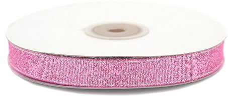 Lurexband 12mm x 32m Rolle - Netzband mit Glitzer Effekt - Dekoband zum Basteln & Dekorieren - Schleifenband für Hochzeit Weihnachten Geburtstag - Geschenkband Weihnachtsband Rosa Silber