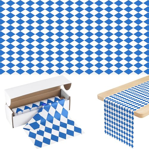 Aneco Oktoberfest Kunststoff Tischdecke Rolle 30m x 0,4m, Blau Weiß Raute | Schneidebox,Oktoberfest Deko, Party Tischabdeckung, Bayerisches Fest, Wasserdicht, Festliche Events