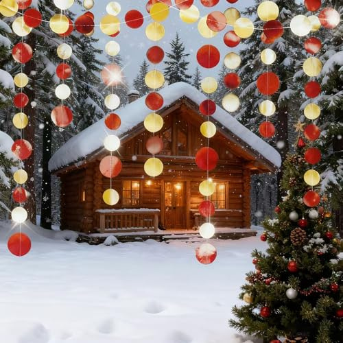 Hexizexi 6 Stück 4m Runde Papier Girlande Gold 78Ft Kreis Banner Girlanden | Hängende Rot Runde Garland für Hochzeit Party Dekoration Girlande Geburtstag Mardi Gras Weihnachten