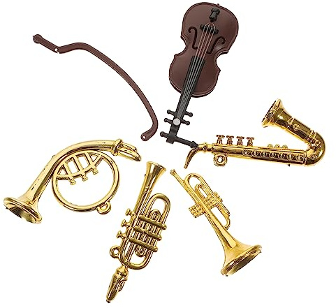 minkissy 5 Stück Maßstab Puppenhaus Dekoration für Violine Saxophon und Bläsern Leichte Miniatur Instrumente für Puppenhaus Zubehör