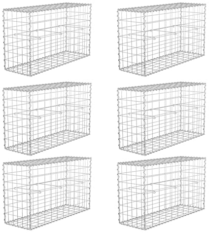 6X Gabion Cages 100 x 50 x 30 cm, Galvanised Steel Gabion Baskets, Garden Mesh Wire Stone Basket for Retaining Wall, Outdoor Gabion Wall & Landscaping