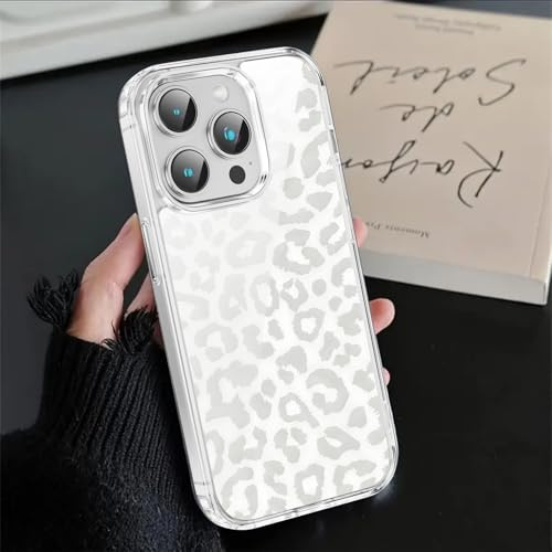 Vxinvnoi Handyhülle Magnetische für iPhone 15 Pro Max Hülle, Kompatibel mit MagSafe, Leopard Aesthetic Muster Mädchen Case, Transparent Silikon Dünn + PC Bumper Stoßfeste Schutzhülle Cover 6,7,Weiß 1