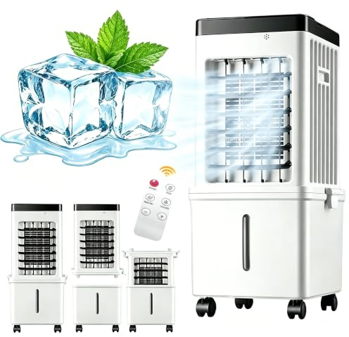 RRrawgff Condizionatore Portatile Senza Tubo 12L Migliorato, Raffrescatore d'Aria 4 in 1, 3 velocità, Timer 1-7.5h, 3 modalità, Telecomando, Oscillazione 90°, per Camper, Casa, Ufficio