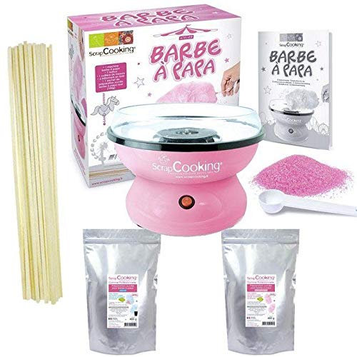 Youdoit Box Zucchero Filato - Macchina + Preparazione Rosa 400 g e Blu 400 g + 100 Bastoncini
