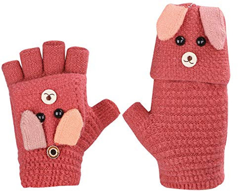 Fäustlinge mit Knopf Klappe Fingerlose Handschuhe für Kinder Winter Warm Strickhandschuhe Plüschfutter Winterhandschuhe in Kaninchen Optik