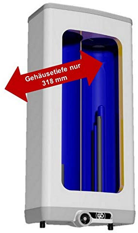 elektrischer wandhängender Warmwasserspeicher Boiler mit verschleißfreiem Keramikheizstab - 2-Kammer-System - sehr flach Gehäusetiefe NUR 300mm in den Größen 100 L Liter 2 kW 230 Volt