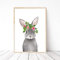 Din A4 Kunstdruck ohne Rahmen - Hase Häschen Kaninchen mit Blumenkranz Fotokunst rosa pink Geschenk Druck Poster Bild