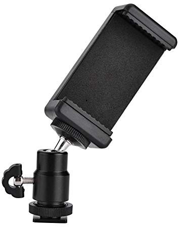 VBESTLIFE Metal Phone Bracket, 360 Degree Rotation Ball Head Phone Holder Clip with Two 1/4 inch Screw, Compatible with Flashlight, Tripod, Handle Grip, etc, Black