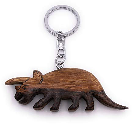 H-Customs Dinosaurier Triceratops Dino Holz Edel Handmade Schlüsselanhänger Anhänger