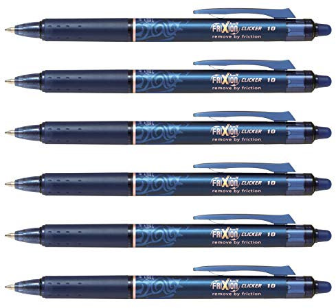 Pilot Frixion Clicker Tintenroller, versenkbare Spitze, 0,5mm Blauschwarz, 6er Pack