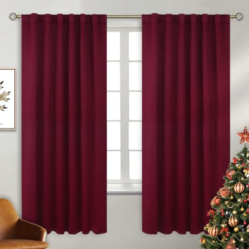 BGment Verdunkelungsvorhänge mit Stangendurchzug und Hinterlasche für Schlafzimmer - Wärmeisolierung Verdunkelungsvorhänge für Wohnzimmer, 2 Fenstervorhänge (132 x 183 cm, Burgunderrot)