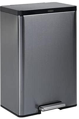 Rubbermaid Stainless Steel Metal Step-On Trash Can for Home and Kitchen, Charcoal, 12 Gallon, 2112520