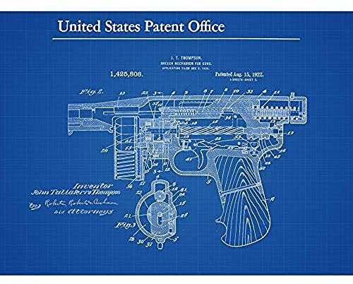 Artery8 Thompson Tommy Breech Mechanism Gun 1922 Detail Patent Art Print Canvas Premium Wall Decor Poster Mural Wand Deko