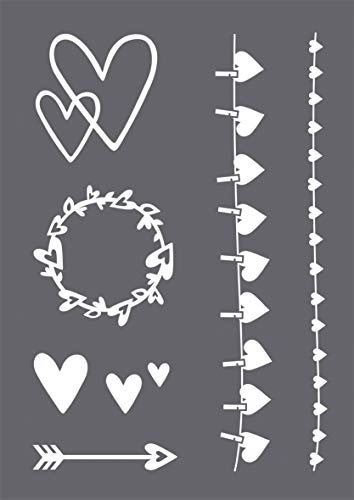 Rayher 45128000 Schablonen Set Herz mit selbstklebender Siebdruck-Schablone und Rakel für Papiergestaltung, Scrapbooking und Textiles Gestalten, A4, Farblos