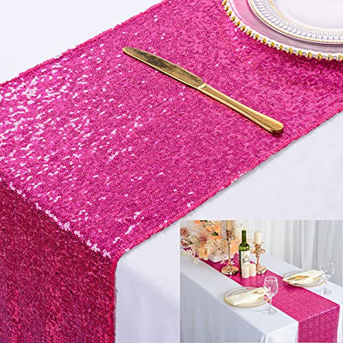 ShinyBeauty Camino de mesa de lentejuelas rosa caliente boda 12 x72 purpurina fucsia decoración del hogar Navidad suministros para fiestas (30,5 x 28,3 cm, fucsia)