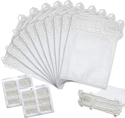 BAKAJI Kit 12 Sacchetti Ricambi per Aspirapolvere Folletto Compatibili, Sacchi per Scopa Elettrica, Sacchetti Intercambiabili di altissima qualità (VK135 - VK136, Bianco + 12 Profumini)