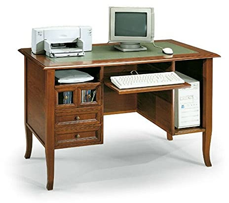 Mar.c.a. Design - Scrivania Ufficio per PC in Legno Noce Scuro, Stile Classico Arte Povera con Porta Computer Fisso, Cassetti e Piano Estraibile per Tastiera e Mouse - Made in Italy