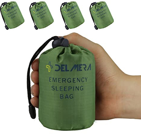 Delmera Notfall-Schlafsack, leichte Überlebensschlafsäcke, wasserdichte Thermo-Notfalldecke, Efeu-Sack, Überlebensausrüstung für Outdoor-Abenteuer, Camping, Wandern, Grün (Grün- 4 Stück)