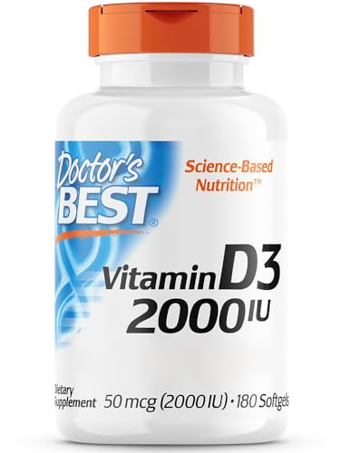 Doctor's Best, Vitamine D3, 2000IU, Dépôt de 2 Jours, 180 Gélules, Testé en Laboratoire, Sans Gluten, Sans Soja