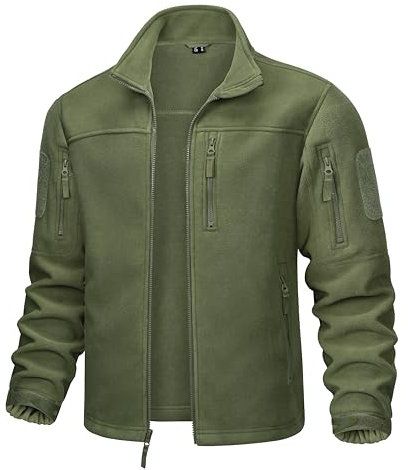 MAGCOMSEN Herren Winter Outdoorjacke Military Übergangsjacke mit Multi Taschen Herren Full Zip Fleece Wanderjacke Klettern Trekking Jacke Armeegrün XXL