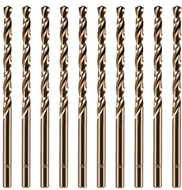 amoolo 9/64 inch Cobalt Drill Bits(10Pcs), M35 HSS Metal Jobber Length Twist Drill Bit Set for Hard Metal, Stainless Steel