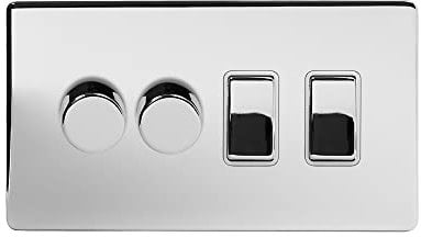 Soho Lighting Polished Chrome 4 Gang Switch with 2 Dimmers (2x150W LED Dimmer 2x20A Switch)